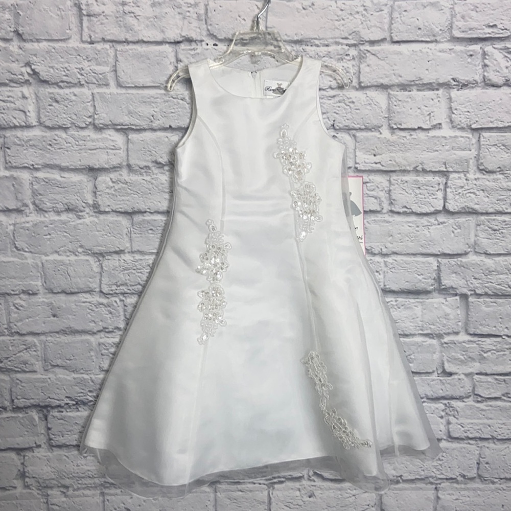 Rare Editions 5 White Sequin Embroidered Sleeveless Formal Dress